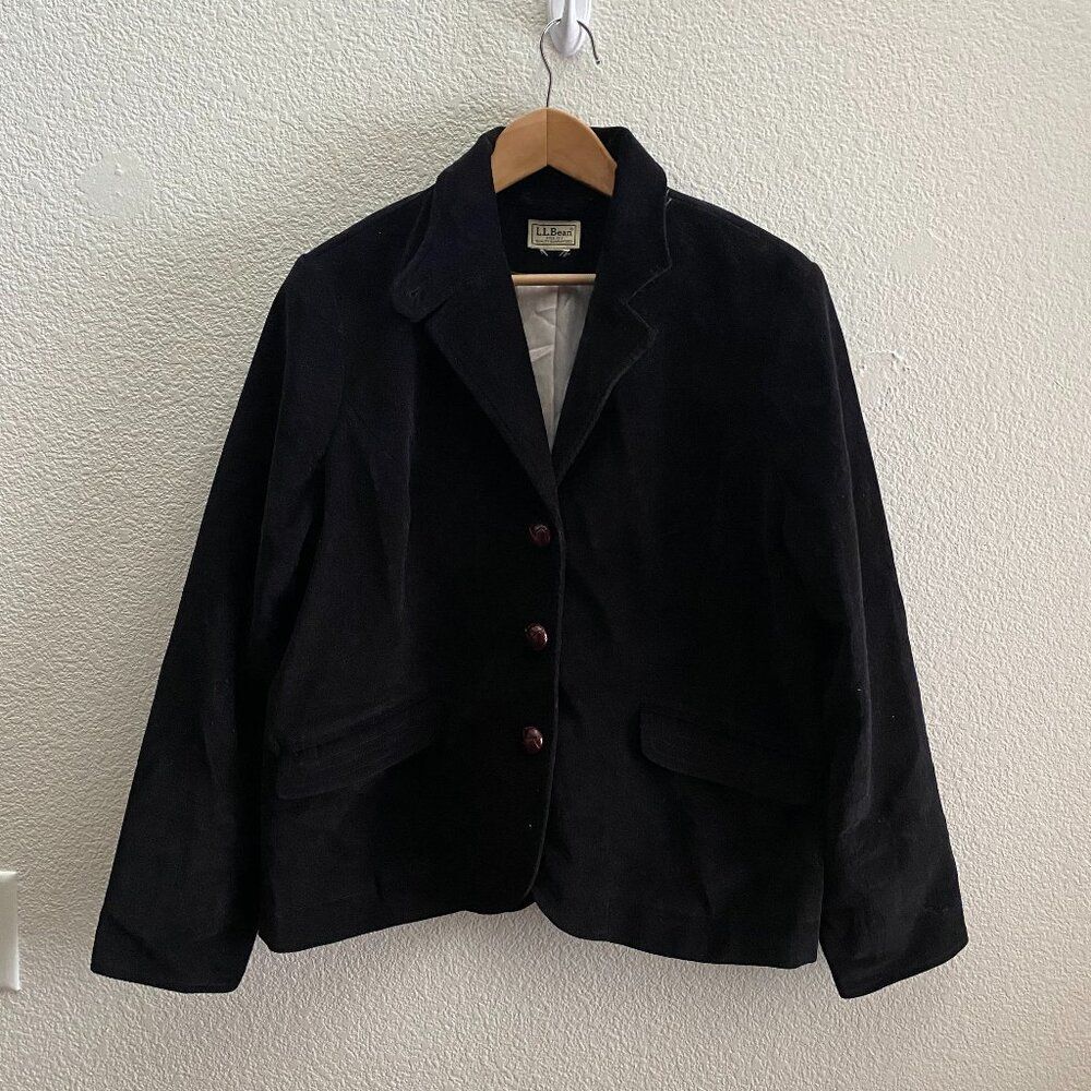L.L. Bean Three Button Velour Blazer Jacket Size 18 Black Work Casual Lined